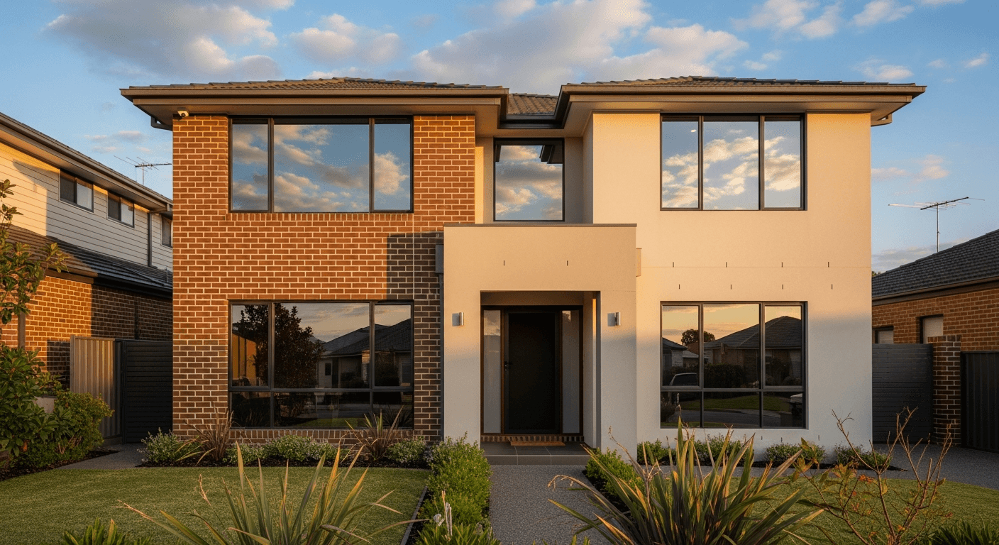 Home exterior with tinted windows