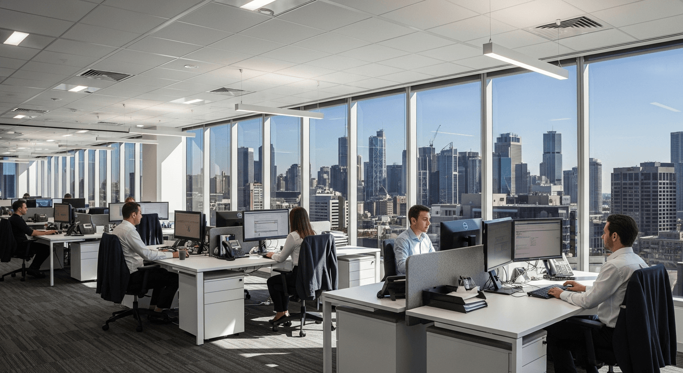 Modern office with tinted windows reducing glare